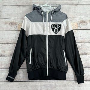 Mitchell & Ness Brooklyn Nets Lined Windbreaker Jacket‎ Men's Size S Black/Gray